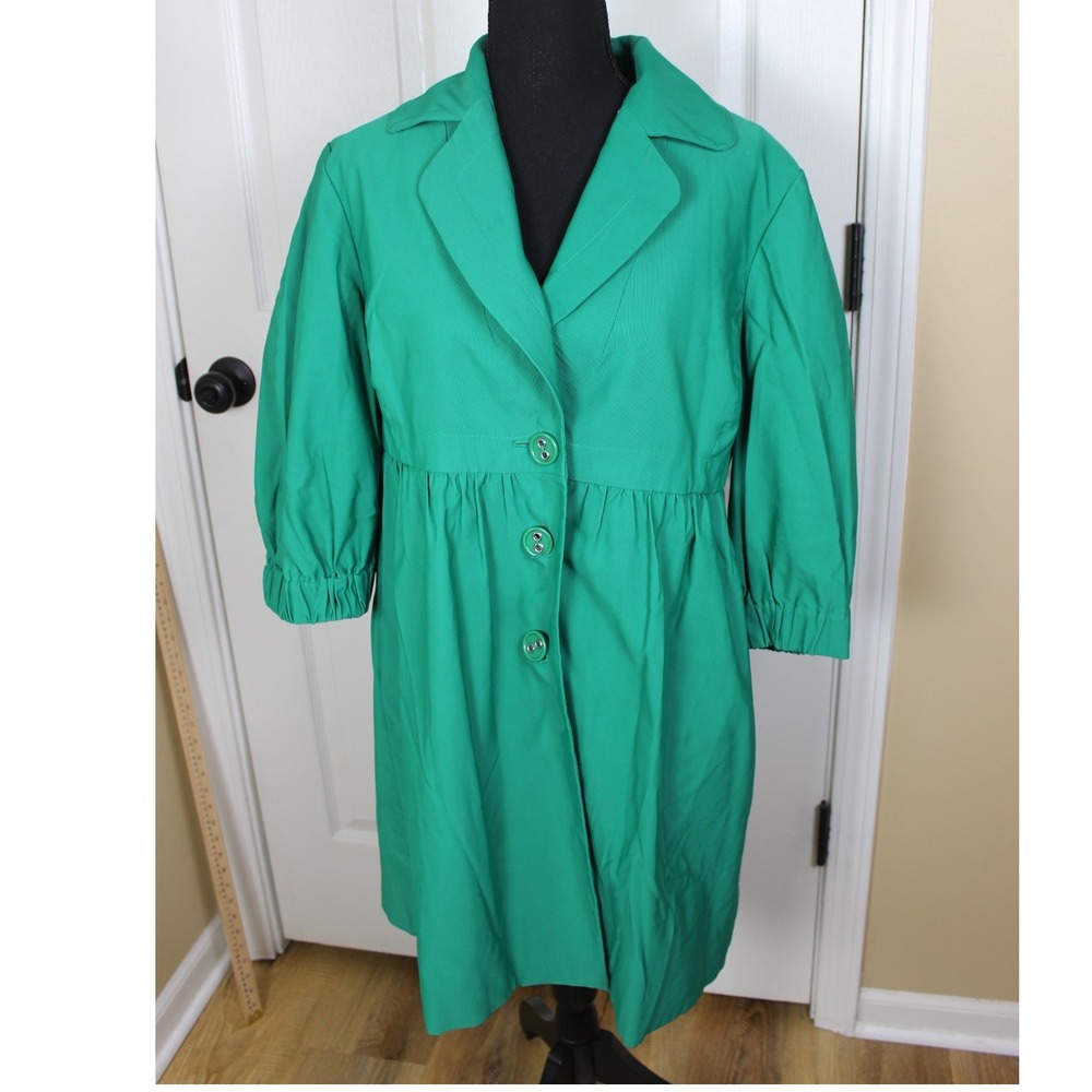 Nine‎ West Green Coat Jacket Womens L Three Quarter Sleeve Collared Button